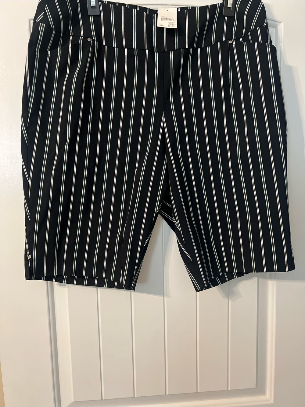 Navy Pinstripe Bermuda Shorts